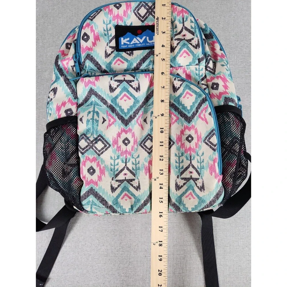 KAVU Packwood Backpack Southwest Aztec Tribal Canvas Laptop Bookbag Teal Pink